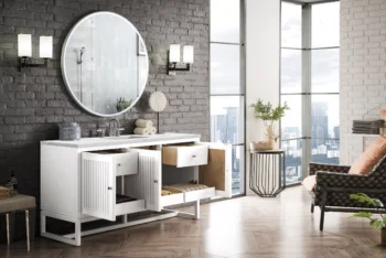 Athens 60" Single Vanity, Glossy White w/ 3 CM Ethereal Noctis Top - Image 4