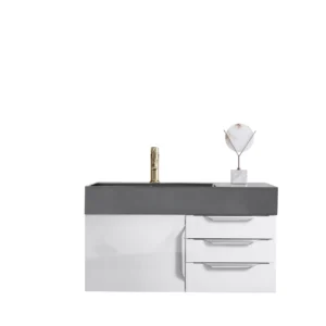 Mercer Island 36″ Single Vanity, Glossy White w/ Dusk Grey Glossy Composite Stone Top