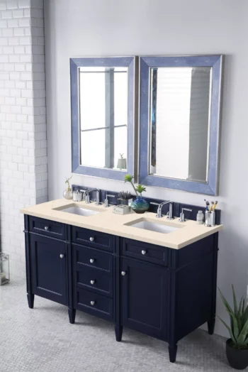 Brittany 60" Double Vanity, Victory Blue w/ 3 CM Eternal Marfil Quartz Top - Image 3