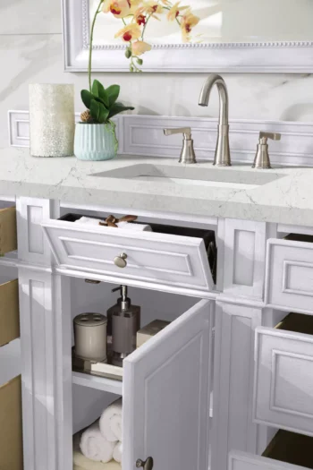 Bristol 60" Single Vanity, Bright White w/ 3 CM Eternal Jasmine Pearl Quartz Top - Image 4