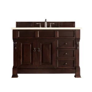 Brookfield 48″ Single Vanity, Burnished Mahogany w/ 3 CM Eternal Marfil Quartz Top
