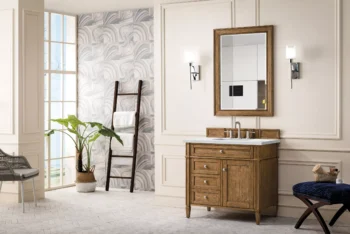 Brittany 36" Single Vanity, Saddle Brown w/ 3 CM Ethereal Noctis Quartz Top - Image 3