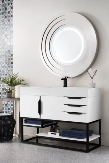 Columbia 48" Single Vanity, Glossy White, Matte Black w/ Glossy White Composite Stone Top - Image 3