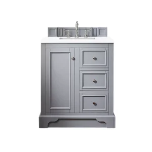 De Soto 30″ Single Vanity, Silver Gray w/ 3 CM White Zeus Quartz Top
