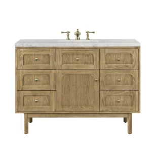 Laurent 48″ Single Vanity, Light Natural Oak w/ 3 CM Eternal Jasmine Pearl Top