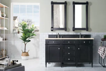 Brittany 60" Double Vanity, Black Onyx w/ 3 CM Eternal Marfil Quartz Top - Image 2