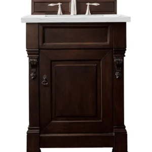 Brookfield 26″ Single Vanity, Burnished Mahogany w/ 3 CM Ethereal Noctis Quartz Top