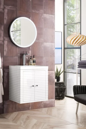 Linden 24" Single Vanity, Glossy White w/ White Glossy Composite Stone Top - Image 4