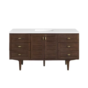 Amberly 60″ Single Vanity, Mid-Century Walnut w/ 3 CM White Zeus Top