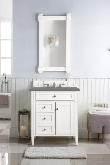 Brittany 30" Single Vanity, Bright White, w/ 3 CM Grey Expo Quartz Top - Image 2