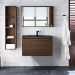 Mantova 31.5″ Single Vanity, Mid-Century Walnut w/ Charcoal Black Composite Stone Top