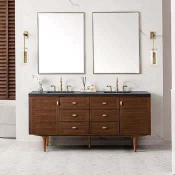 Amberly 72" Double Vanity, Mid-Century Walnut w/ 3 CM Charcoal Soapstone Top - Image 3