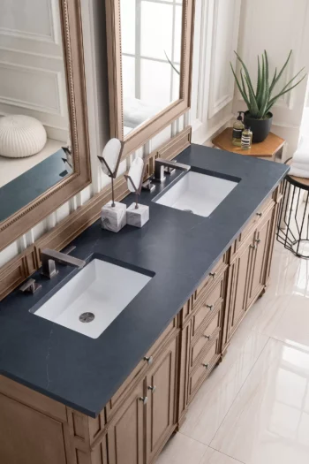 Bristol 72" Double Vanity, Whitewashed Walnut w/ 3 CM Charcoal Soapstone Quartz Top - Image 2