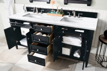 Brittany 72" Double Vanity, Black Onyx w/ 3 CM Arctic Fall Solid Surface Top - Image 4