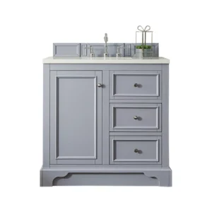 De Soto 36″ Single Vanity, Silver Gray w/ 3 CM Arctic Fall Solid Surface Top