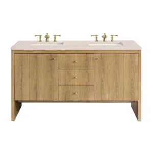 Hudson 60″ Double Vanity, Light Natural Oak w/ 3 CM Eternal Marfil Top