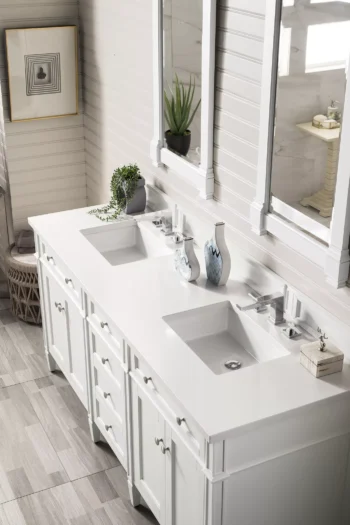 Brittany 72" Double Vanity, Bright White Vanity w/ 3 CM White Zeus Quartz Top - Image 5