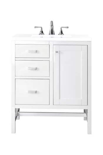 Addison 30" Single Vanity, Glossy White w/ 3 CM White Zeus Quartz Top