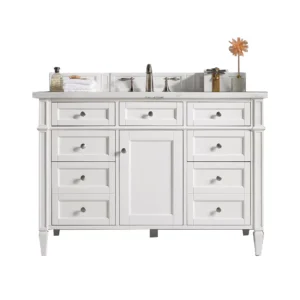 Brittany 48″ Single Vanity, Bright White w/ 3 CM Arctic Fall Solid Surface Top