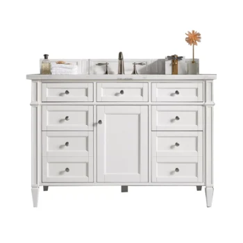 Brittany 48" Single Vanity, Bright White w/ 3 CM Arctic Fall Solid Surface Top