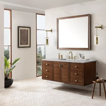 Amberly 60" Single Vanity, Mid-Century Walnut w/ 3 CM Eternal Jasmine Pearl Top - Image 6