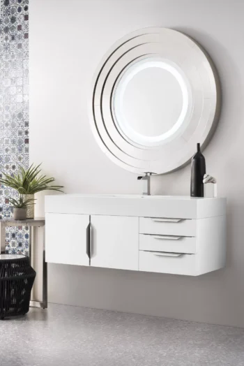 Mercer Island 48" Single Vanity, Glossy White, w/ Glossy White Composite Stone Top - Image 3