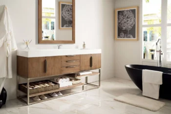 Columbia 72" Single Vanity, Latte Oak w/ Glossy White Composite Stone Top - Image 3