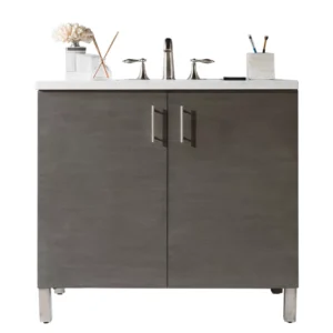 Metropolitan 36″ Single Vanity, Silver Oak w/ 3 CM Arctic Fall Solid Surface Top