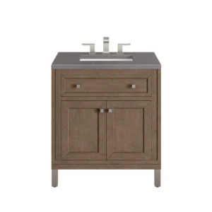 Chicago 30″ Single Vanity, Whitewashed Walnut w/ 3 CM Grey Expo Quartz Top