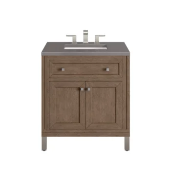 Chicago 30" Single Vanity, Whitewashed Walnut w/ 3 CM Grey Expo Quartz Top