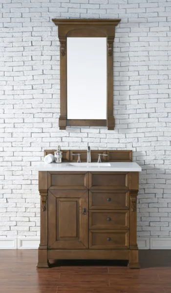 Brookfield 36" Single Vanity, Country Oak w/ 3 CM White Zeus Quartz Top - Image 2