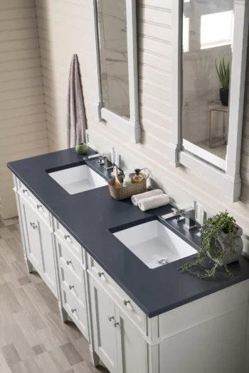 Brittany 72" Double Vanity, Bright White Vanity w/ 3 CM Charcoal Soapstone Quartz Top - Image 3