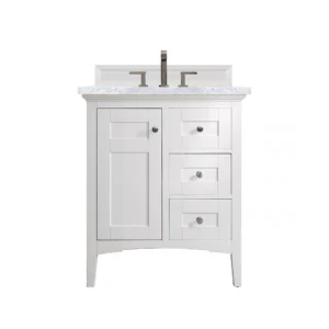 Palisades 30″ Single Vanity, Bright White w/ 3 CM Carrara Marble Top