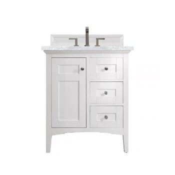 Palisades 30" Single Vanity, Bright White w/ 3 CM Carrara Marble Top