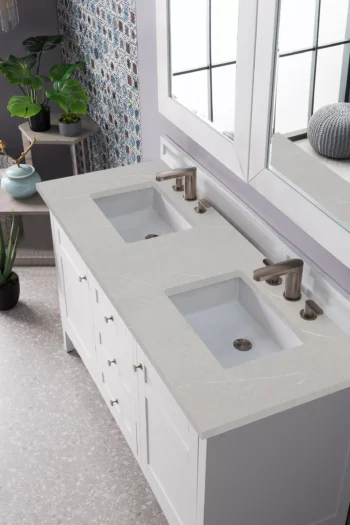 Palisades 60" Double Vanity, Bright White w/ 3 CM Eternal Serena Quartz Top - Image 3