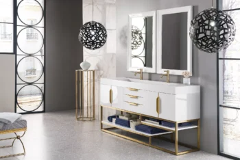 Columbia 72" Double Vanity, Glossy White, Radiant Gold w/ Glossy White Composite Stone Top - Image 3