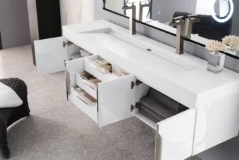 Mercer Island 72" Double Vanity, Glossy White w/ Glossy White Composite Stone Top - Image 4
