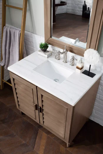 Portland 36" Single Vanity Whitewashed Walnut w/ 3 CM Arctic Fall Solid Surface Top - Image 5