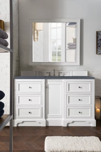 De Soto 60" Single Vanity, Bright White w/ 3 CM Charcoal Soapstone Quartz Top - Image 2