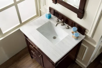 Brittany 30" Single Vanity, Burnished Mahogany w/ 3 CM Arctic Fall Solid Surface Top - Image 2