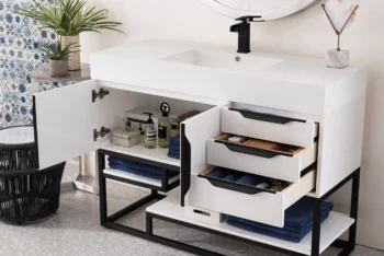 Columbia 48" Single Vanity, Glossy White, Matte Black w/ Glossy White Composite Stone Top - Image 4