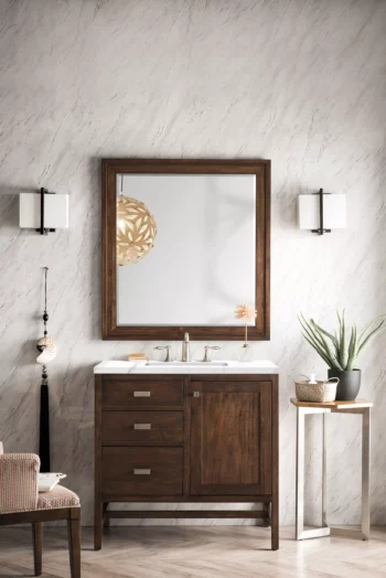 Addison 36" Single Vanity, Mid-Century Acacia w/ 3 CM Carrara White Top - Image 2