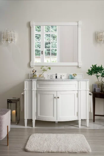Brittany 46" Single Vanity, Bright White w/ 3 CM Carrara Marble Top - Image 2