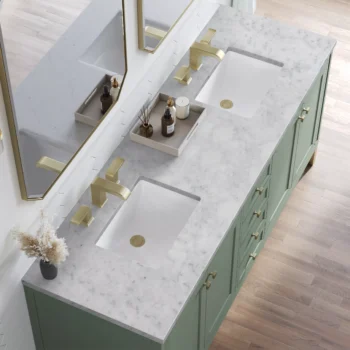 Chicago 72" Double Vanity, Smokey Celadon w/ 3 CM Carrara Marble Top - Image 5