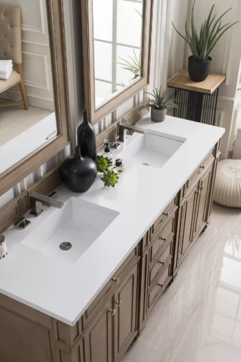 Bristol 72" Double Vanity, Whitewashed Walnut w/ 3 CM White Zeus Quartz Top - Image 2