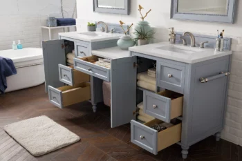 Copper Cove Encore 86" Double Vanity Set, Silver Gray w/ 3 CM White Zeus Quartz Top - Image 4