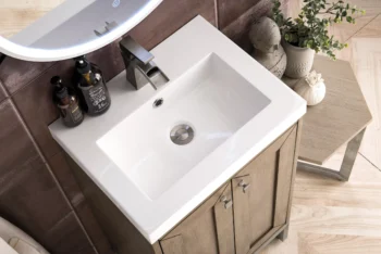 Chianti 20" Single Vanity, Whitewashed Walnut, Brushed Nickel, w/ White Glossy Composite Stone Top - Image 5