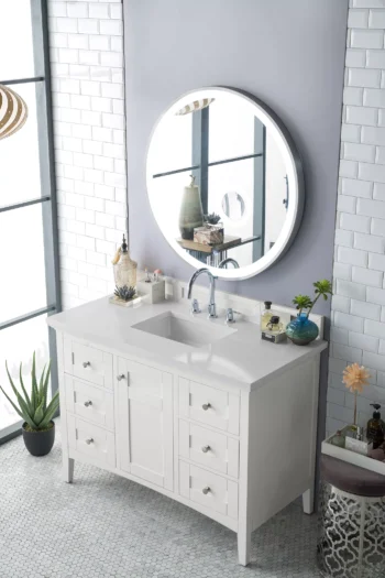 Palisades 48" Single Vanity, Bright White w/ 3 CM White Zeus Quartz Top - Image 3