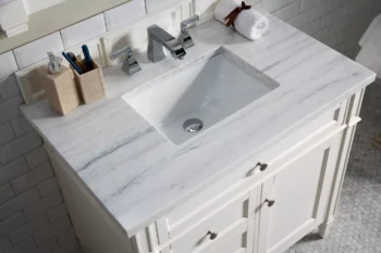 Brittany 36" Single Vanity, Bright White w/ 3 CM Arctic Fall Solid Surface Top - Image 3
