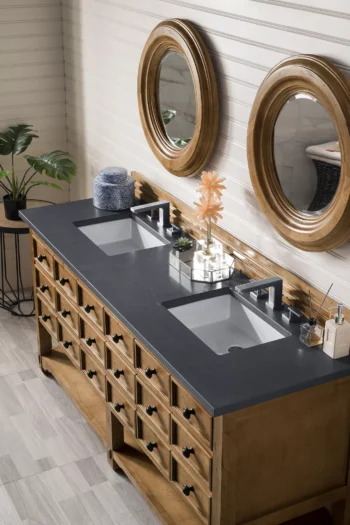 Malibu 72" Double Vanity, Honey Alder w/ 3 CM Charcoal Soapstone Quartz Top - Image 3